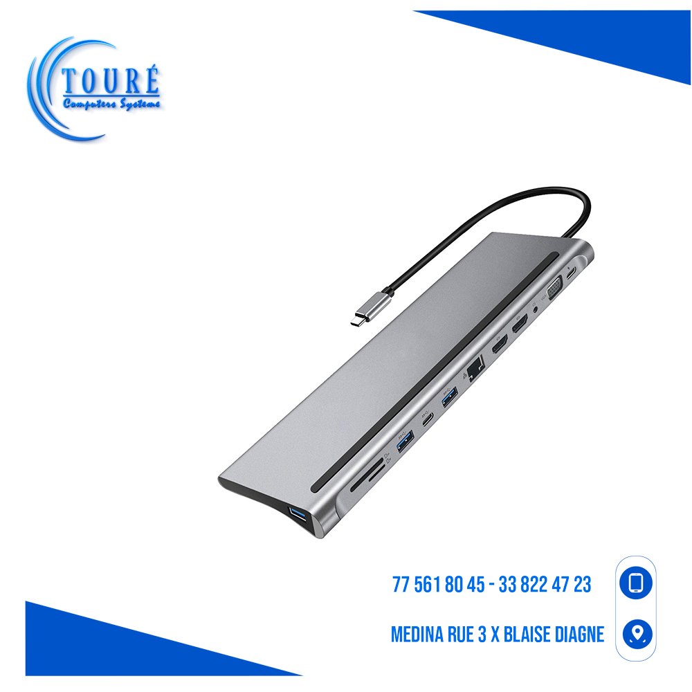 0604202669d419f5ddd7f.jpeg Hub de station d'accueil USB C 12 en 1, 3 ports USB 3.0 – Image 1